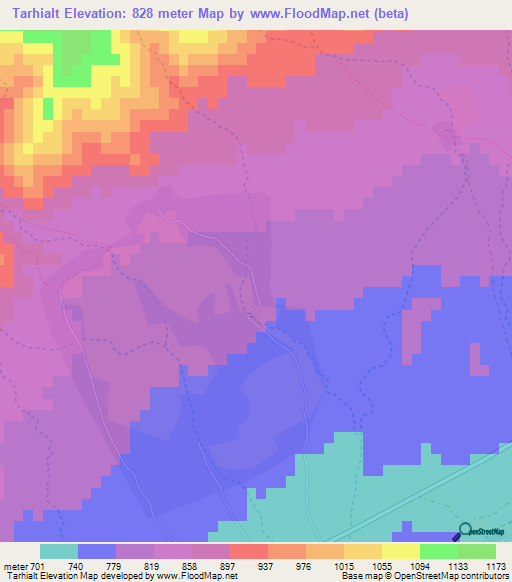 Tarhialt,Morocco Elevation Map