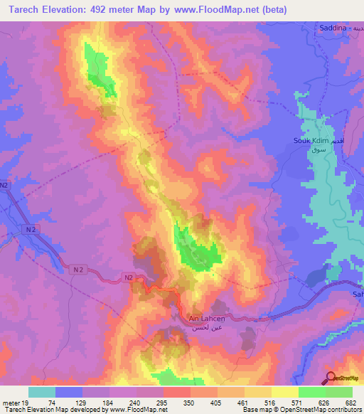 Tarech,Morocco Elevation Map