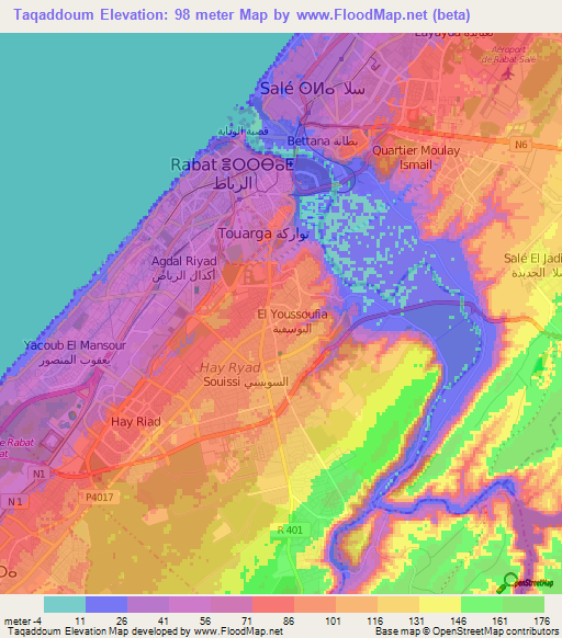 Taqaddoum,Morocco Elevation Map