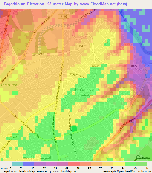 Taqaddoum,Morocco Elevation Map