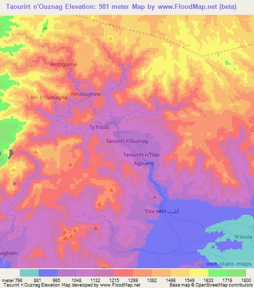 Taourirt n'Ouznag,Morocco Elevation Map