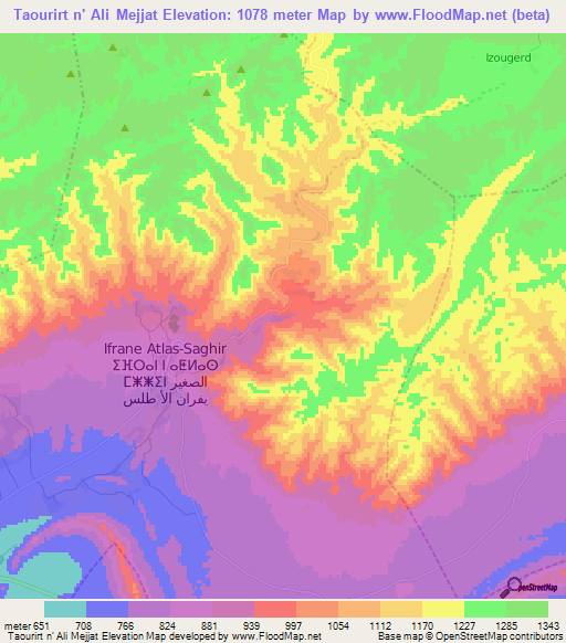 Taourirt n' Ali Mejjat,Morocco Elevation Map