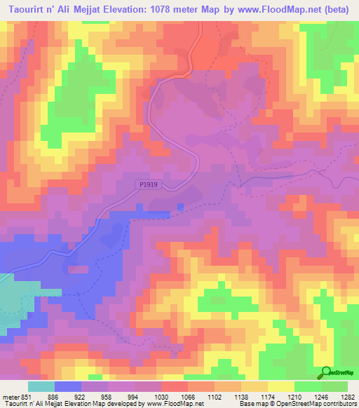 Taourirt n' Ali Mejjat,Morocco Elevation Map