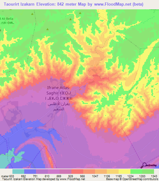 Taourirt Izakarn,Morocco Elevation Map