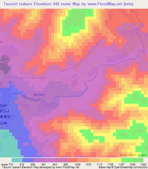 Taourirt Izakarn,Morocco Elevation Map