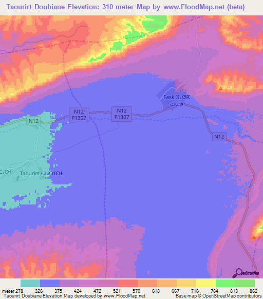 Taourirt Doubiane,Morocco Elevation Map