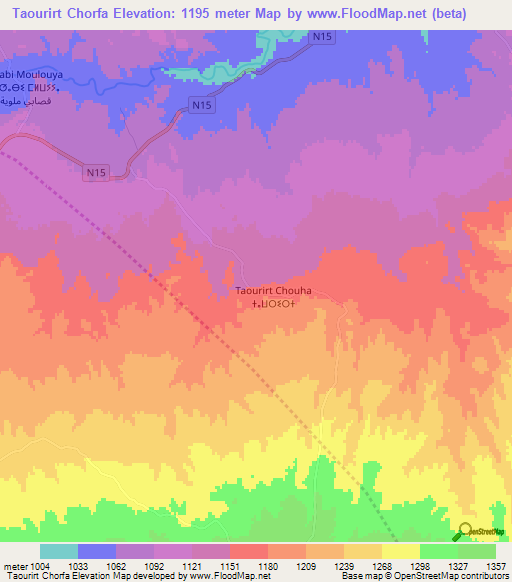 Taourirt Chorfa,Morocco Elevation Map