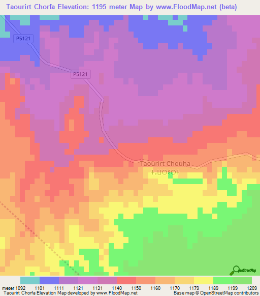 Taourirt Chorfa,Morocco Elevation Map