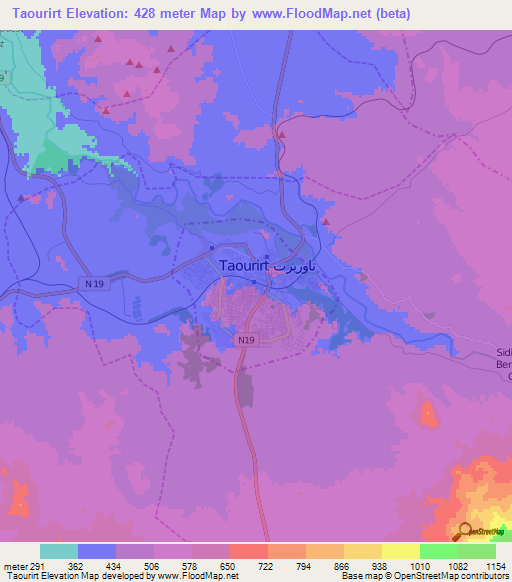 Taourirt,Morocco Elevation Map