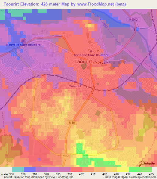 Taourirt,Morocco Elevation Map