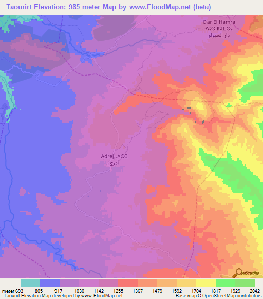 Taourirt,Morocco Elevation Map