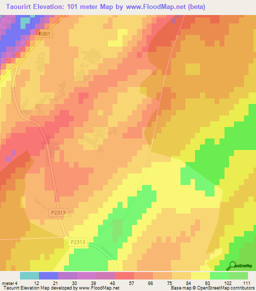 Taourirt,Morocco Elevation Map