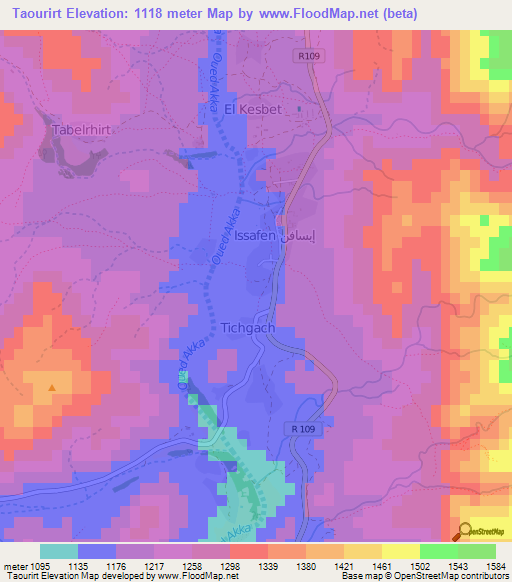 Taourirt,Morocco Elevation Map