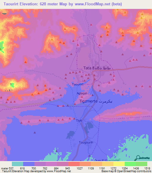 Taourirt,Morocco Elevation Map