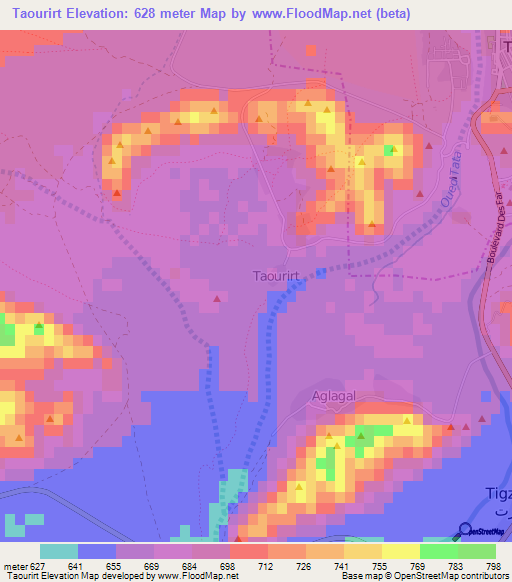 Taourirt,Morocco Elevation Map