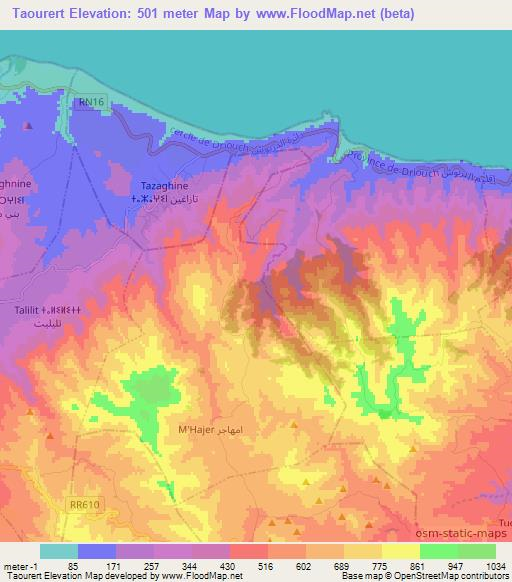 Taourert,Morocco Elevation Map