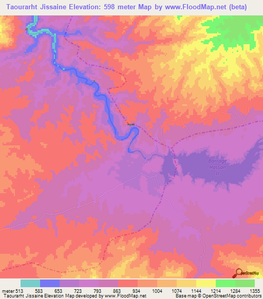 Taourarht Jissaine,Morocco Elevation Map