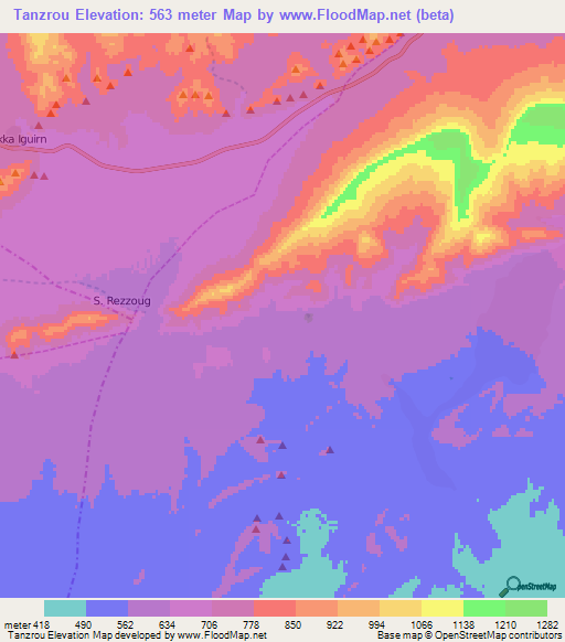 Tanzrou,Morocco Elevation Map