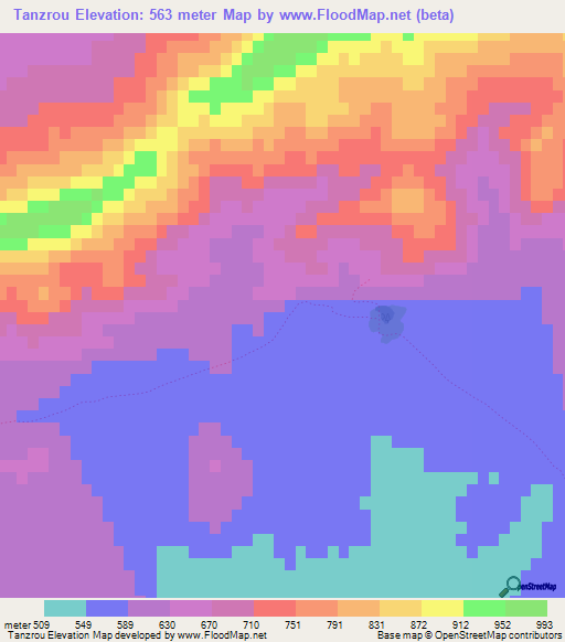 Tanzrou,Morocco Elevation Map