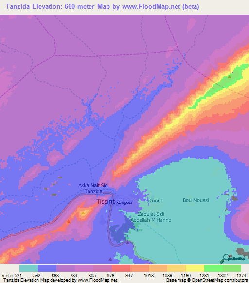 Tanzida,Morocco Elevation Map