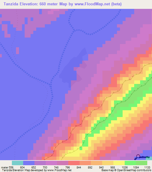 Tanzida,Morocco Elevation Map