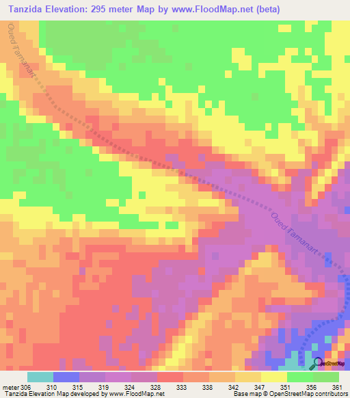 Tanzida,Morocco Elevation Map