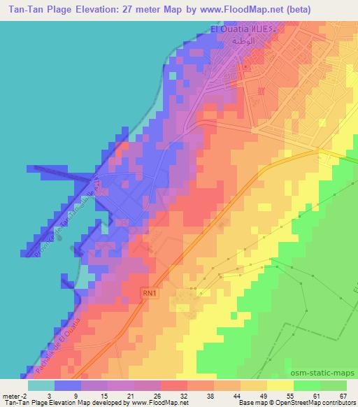 Tan-Tan Plage,Morocco Elevation Map