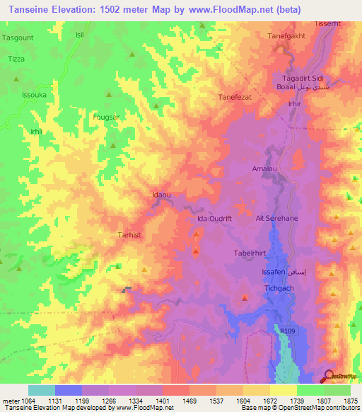 Tanseine,Morocco Elevation Map