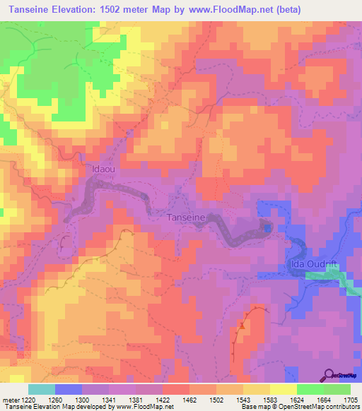 Tanseine,Morocco Elevation Map