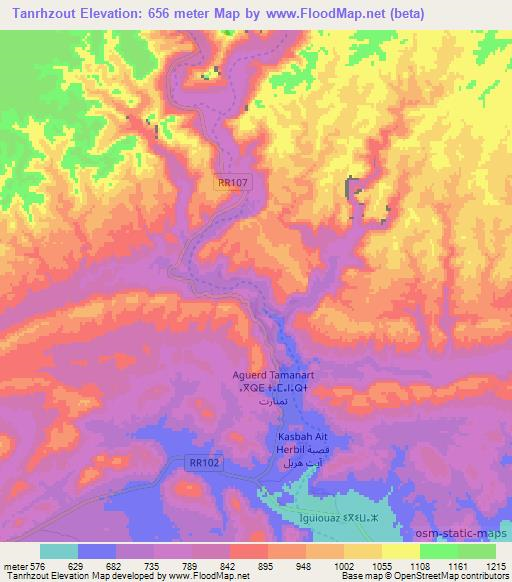 Tanrhzout,Morocco Elevation Map