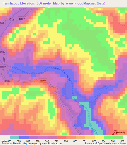 Tanrhzout,Morocco Elevation Map