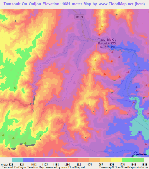 Tamsoult Ou Ouijou,Morocco Elevation Map