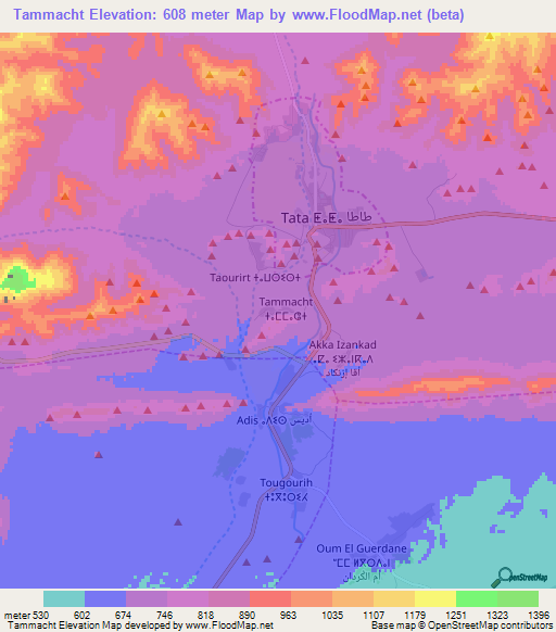 Tammacht,Morocco Elevation Map