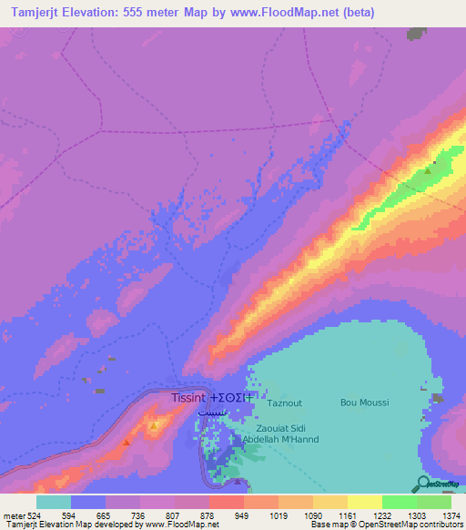 Tamjerjt,Morocco Elevation Map