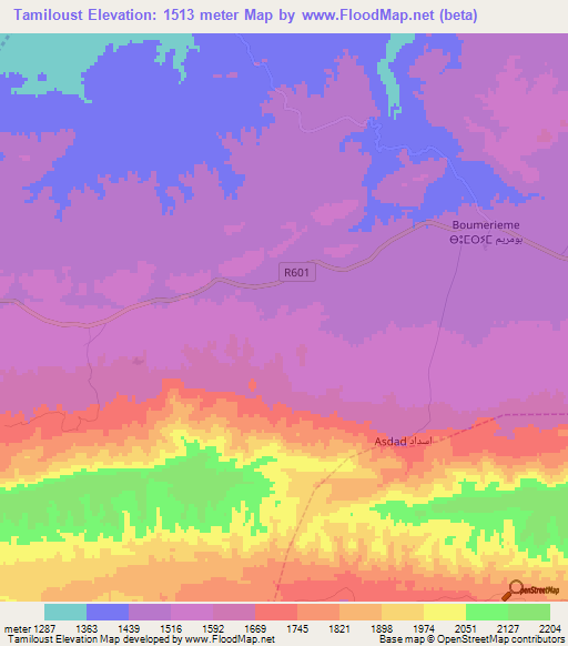 Tamiloust,Morocco Elevation Map