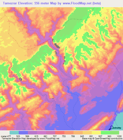 Tamezrar,Morocco Elevation Map