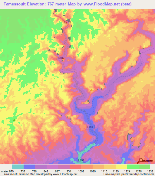 Tamessoult,Morocco Elevation Map