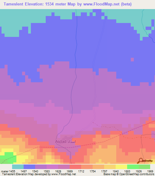 Tameslent,Morocco Elevation Map