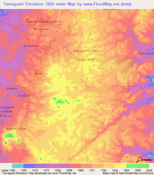 Tameguert,Morocco Elevation Map