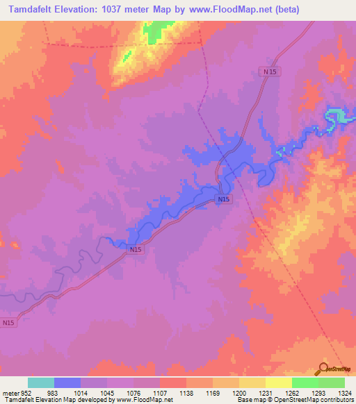 Tamdafelt,Morocco Elevation Map