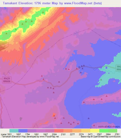 Tamakant,Morocco Elevation Map