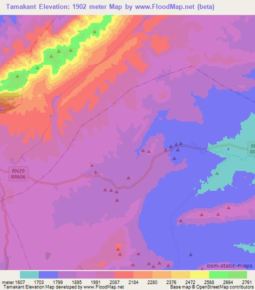 Tamakant,Morocco Elevation Map