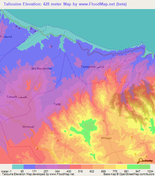 Taliouine,Morocco Elevation Map