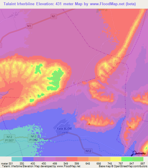 Talaint Irherbiine,Morocco Elevation Map