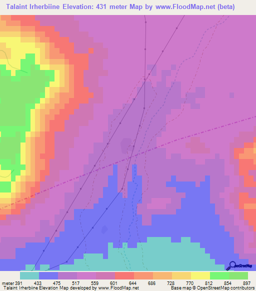 Talaint Irherbiine,Morocco Elevation Map