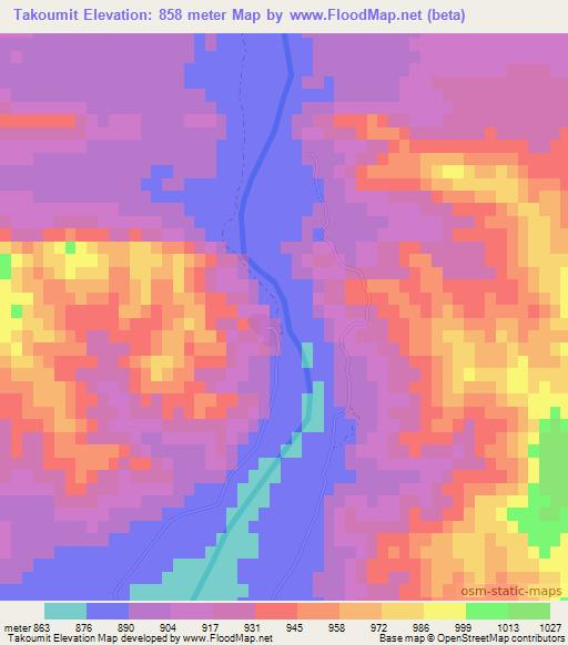 Takoumit,Morocco Elevation Map