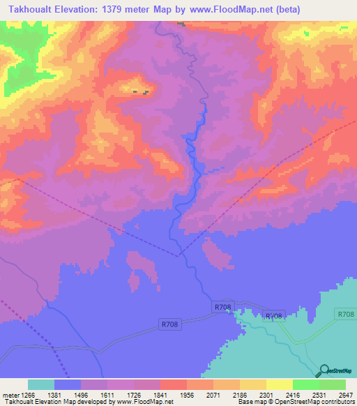 Takhoualt,Morocco Elevation Map