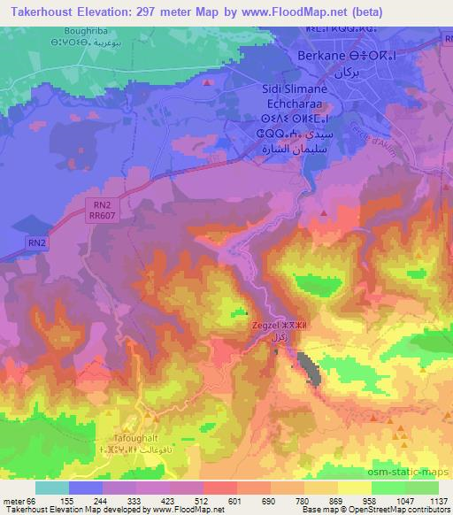 Takerhoust,Morocco Elevation Map