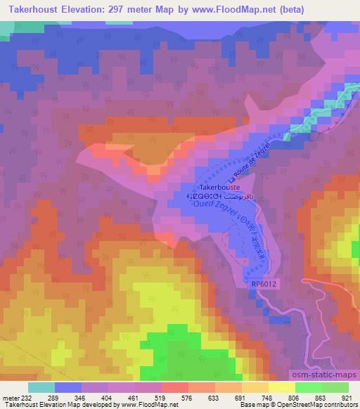 Takerhoust,Morocco Elevation Map