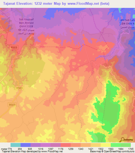 Tajanat,Morocco Elevation Map